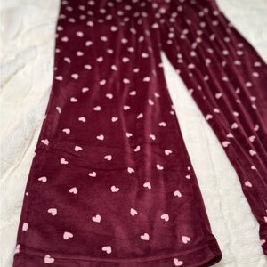 Burgundy Heart Print Pajama Pants